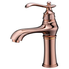 Grifo de lavabo vintage con manija de un solo orificio en oro rosa